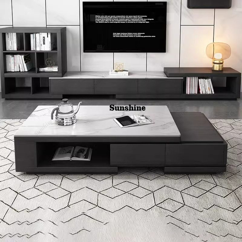 Unique Table Accessories - Nordischer Wohnzimmer-Couchtisch, einzigartiger, ausziehbarer, rechteckiger Premium-Couchtisch,